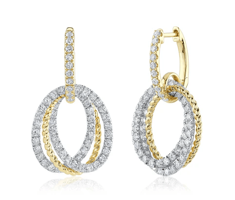 14k two tone diamond hoop earr - Kelly Wade Jewelers Store