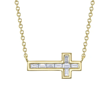 14k yellow gold sideway baguet - Kelly Wade Jewelers Store