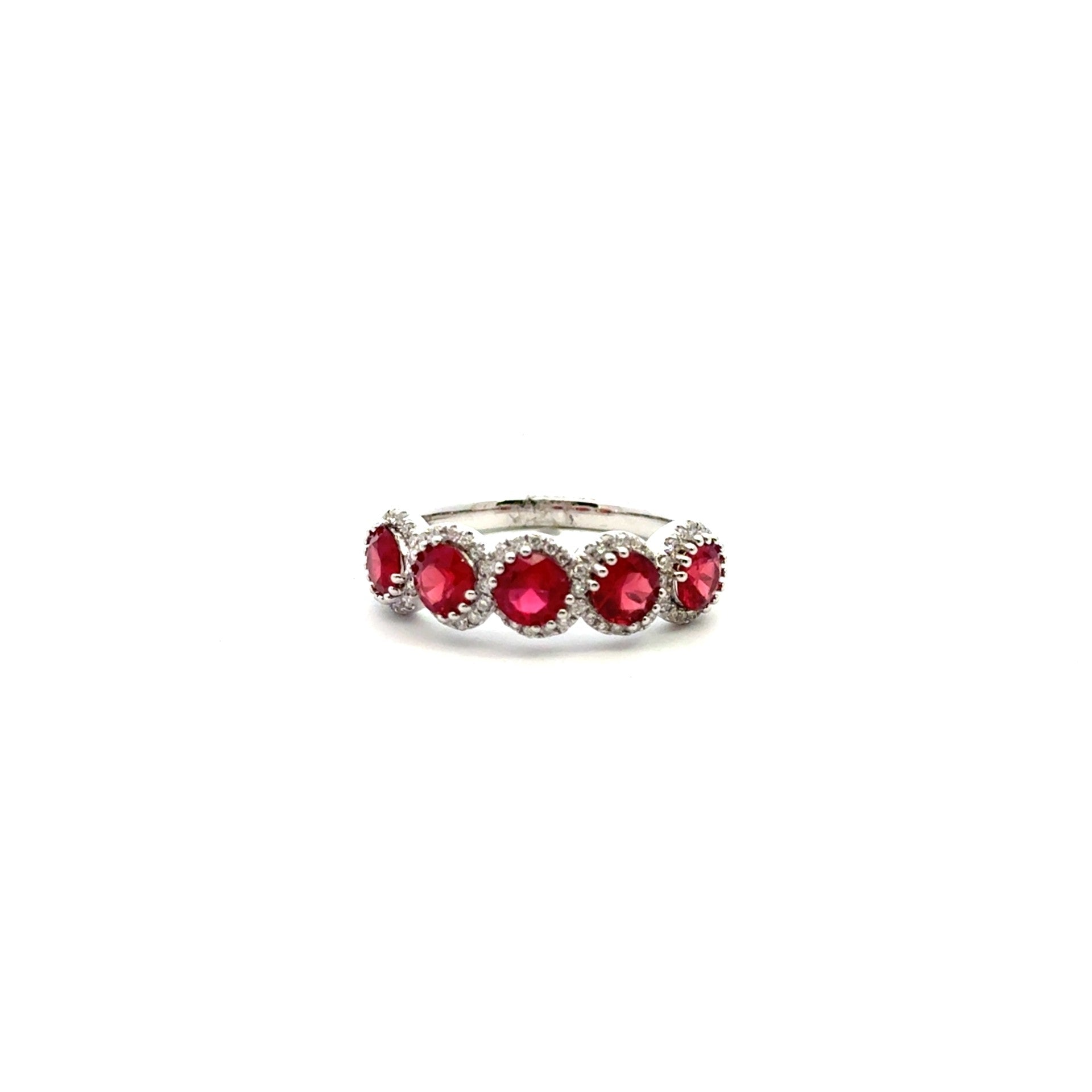 18k white gold 5 round ruby wi - Kelly Wade Jewelers Store