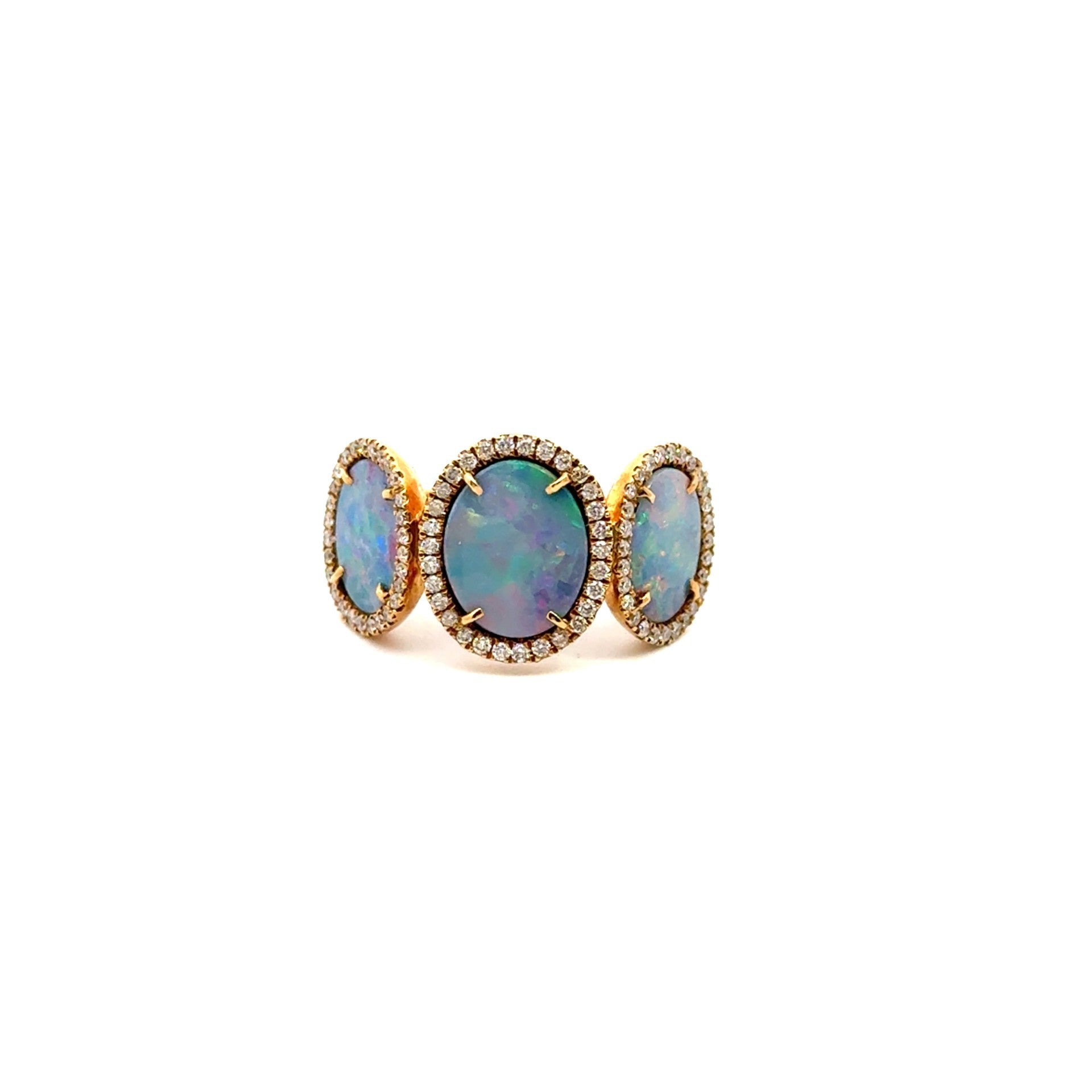 18k yellow gold 3 opal with di - Kelly Wade Jewelers Store