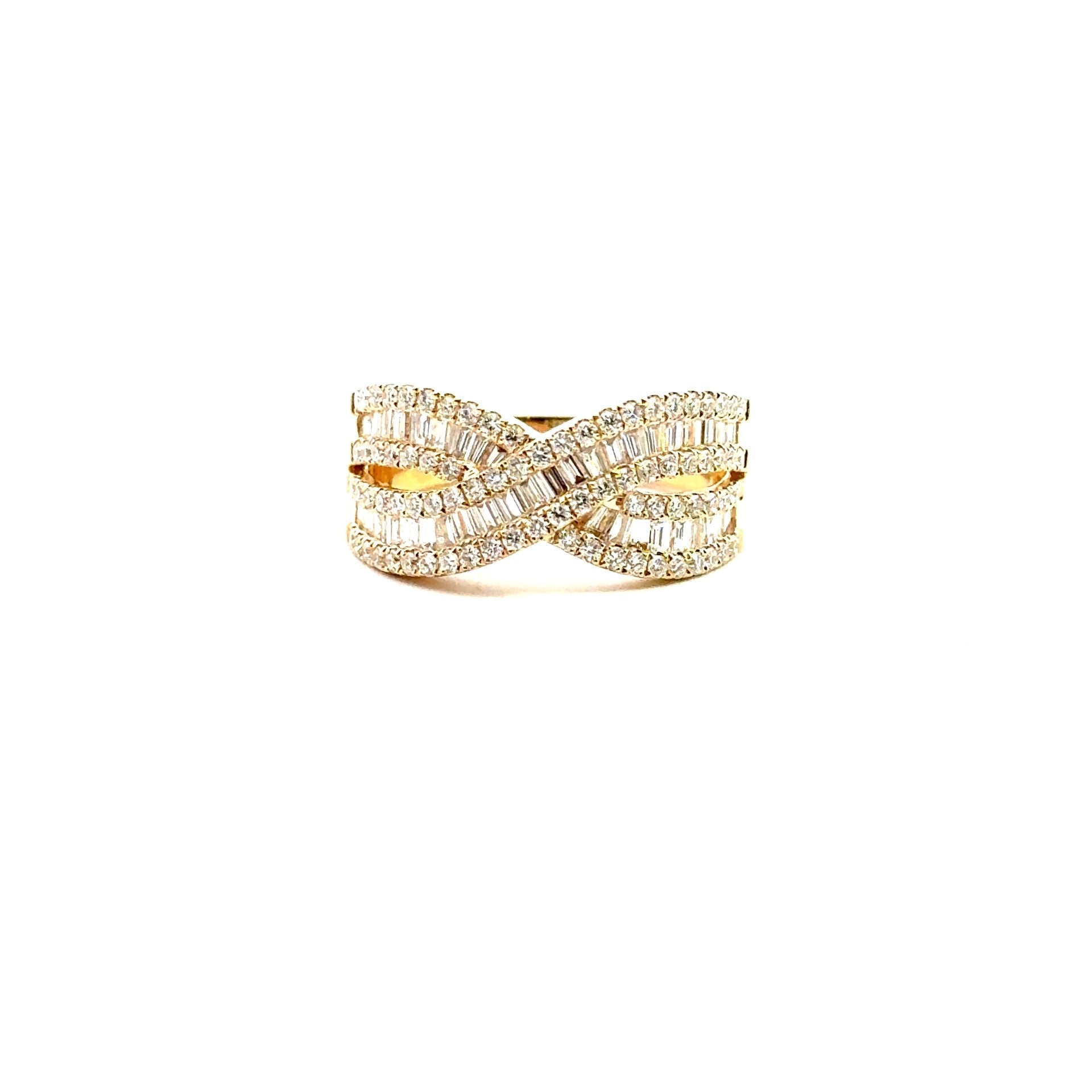 Baguette and Round Diamond Crossover Ring - Kelly Wade Jewelers Store