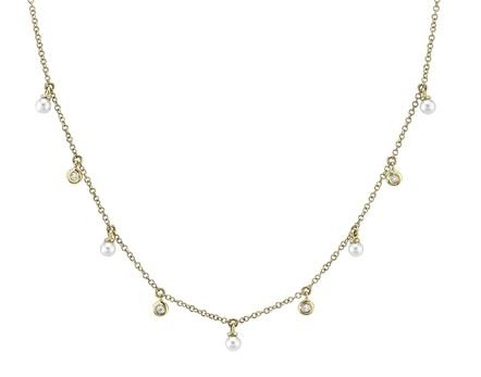 Bezel Set Diamond And Pearl Dangle Necklace - Kelly Wade Jewelers Store