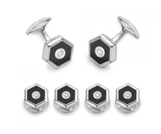 Deakin and Francis Diamond Silver and Onyx Stud Set - Kelly Wade Jewelers Store