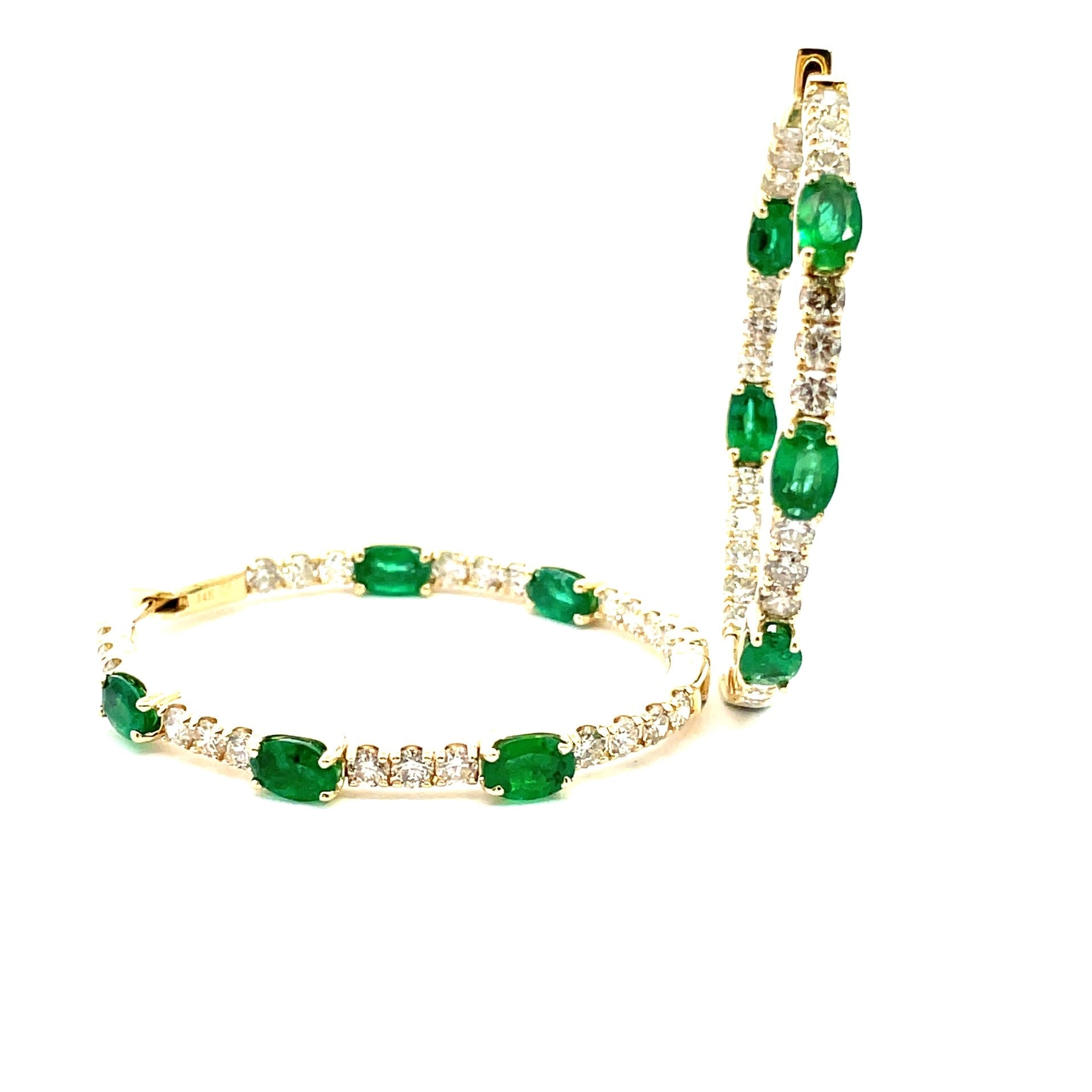 Emerald and Diamond Inside Out Hoop Earrings - Kelly Wade Jewelers Store