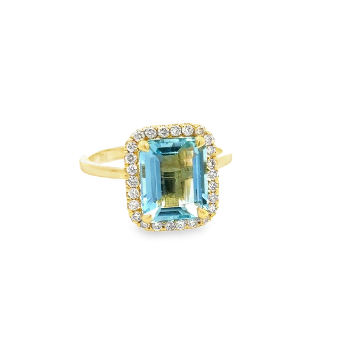 Emerald Cut Aquamarine With Diamond Halo Ring - Kelly Wade Jewelers Store