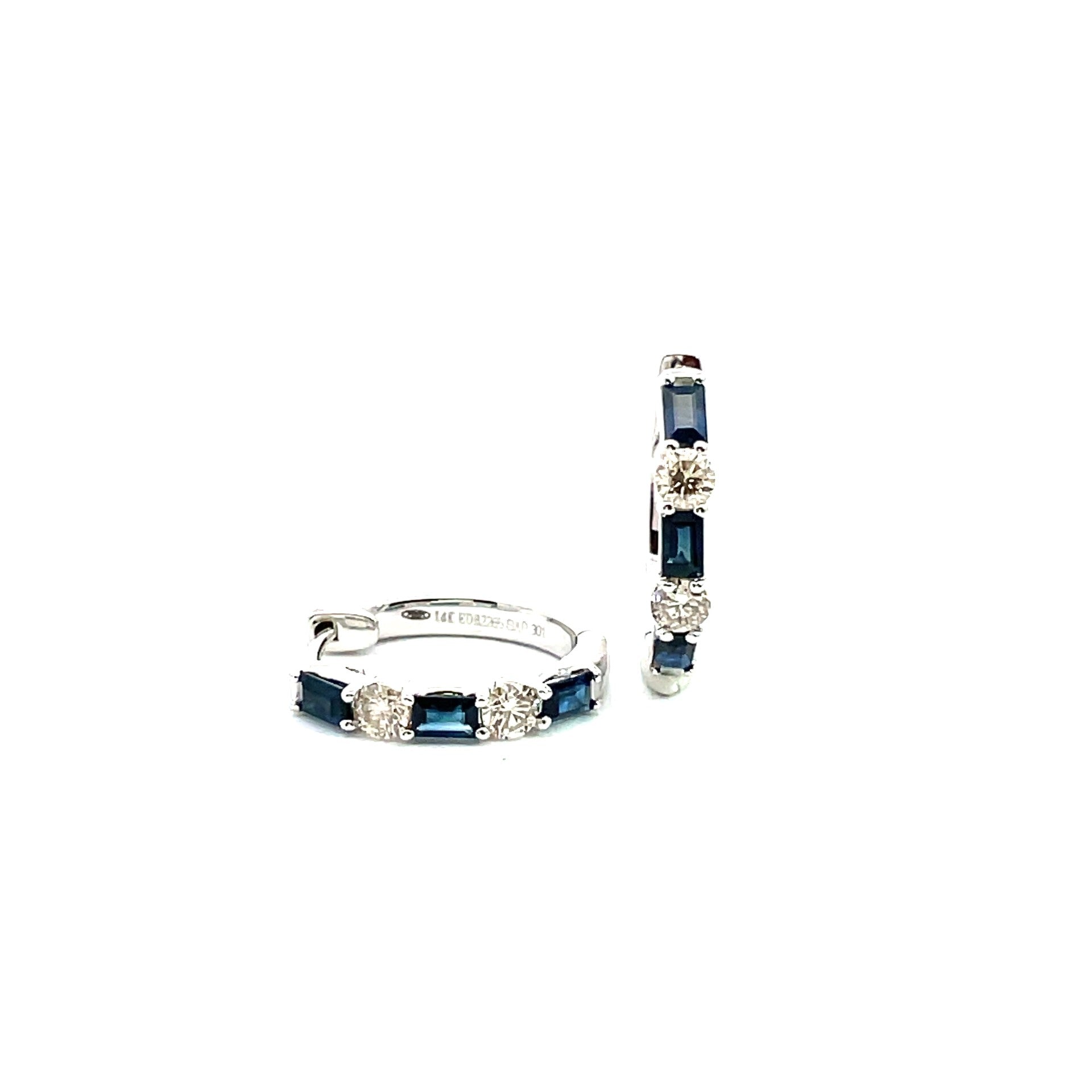 Emerald Cut Sapphire and Diamond Hoop Earrings - Kelly Wade Jewelers Store