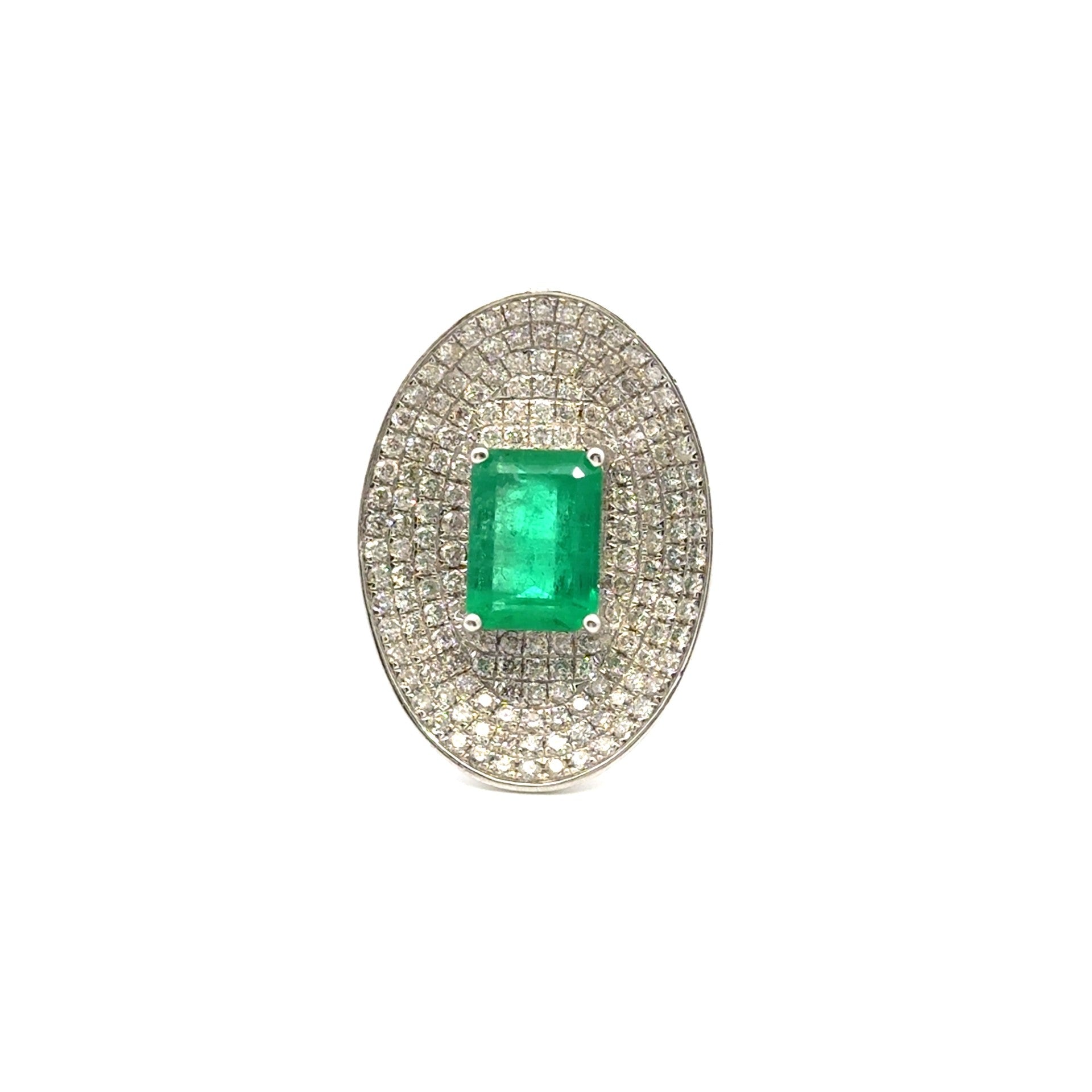 Emerald Set in Diamond Pave Oval Ring - Kelly Wade Jewelers Store