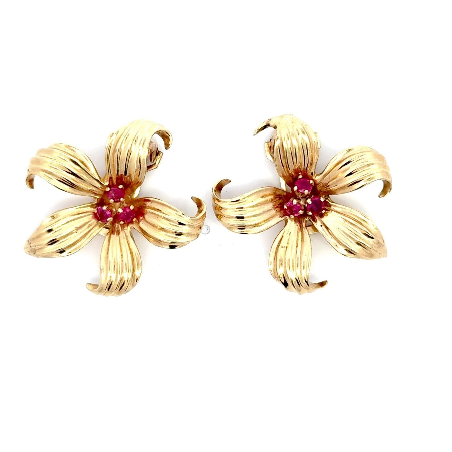 Gold Retro Ruby Flower Earrings - Kelly Wade Jewelers Store