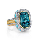 Oval London Blue Pave Diamond and Turquoise Detail Ring - Kelly Wade Jewelers Store