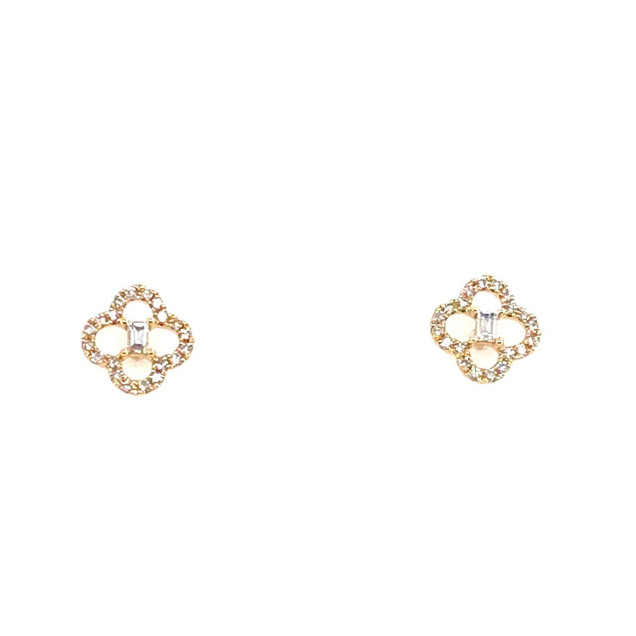 Pave Diamond Clover with Diamond Center Stud Earrings - Kelly Wade Jewelers Store