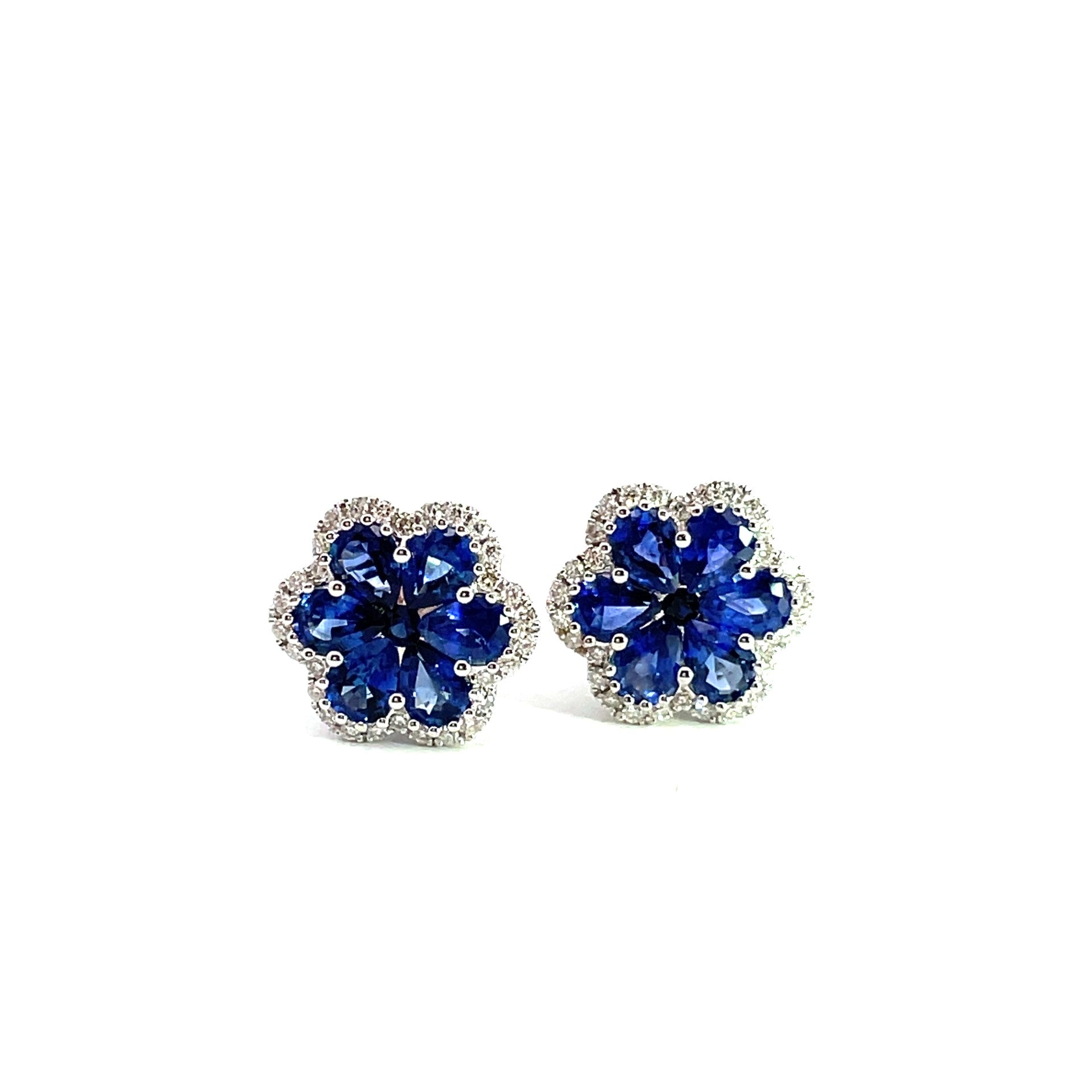 Pear Shaped Sapphire And Diamond Flower Stud Earrings - Kelly Wade Jewelers Store