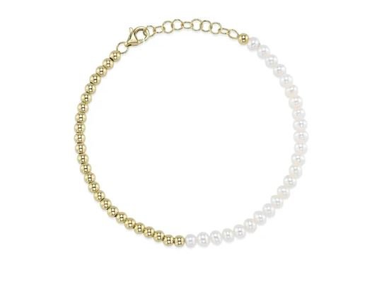 Pearl and Gold Ball Chain Bracelet - Kelly Wade Jewelers Store