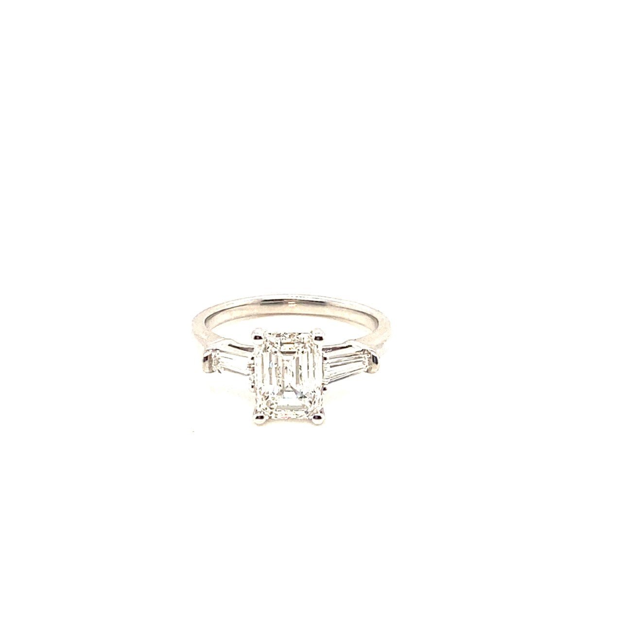 Platinum Emerald Cut Diamond Ring with Tapered Baguettes - Kelly Wade Jewelers Store