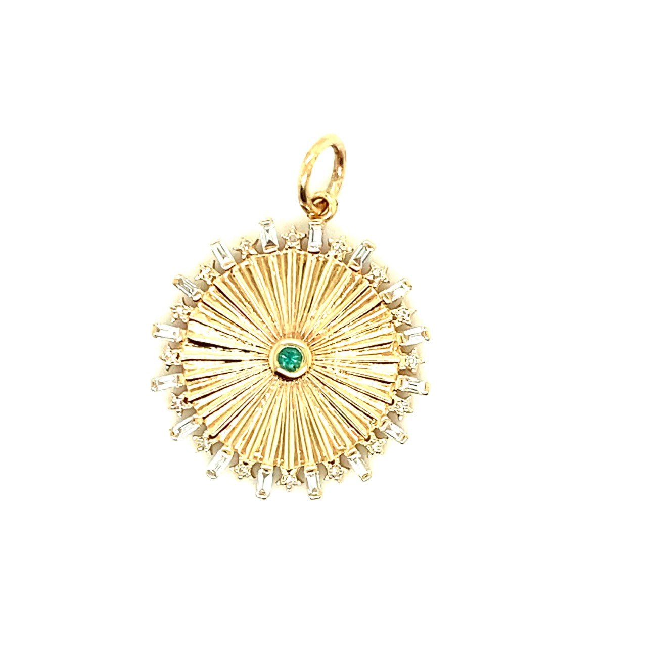 Sun Charm with Diamonds and Emerald Center - Kelly Wade Jewelers Store